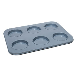 Fox Run Non-Stick Baking Pan, 6 Cup Large Muffin Top, Metallic