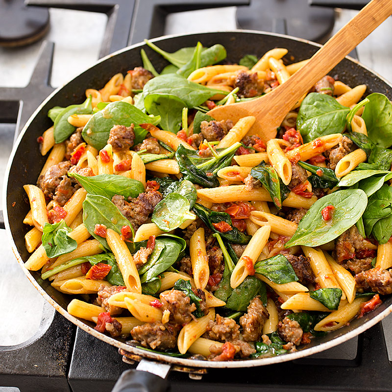 Skillet Penne with Sausage and Spinach