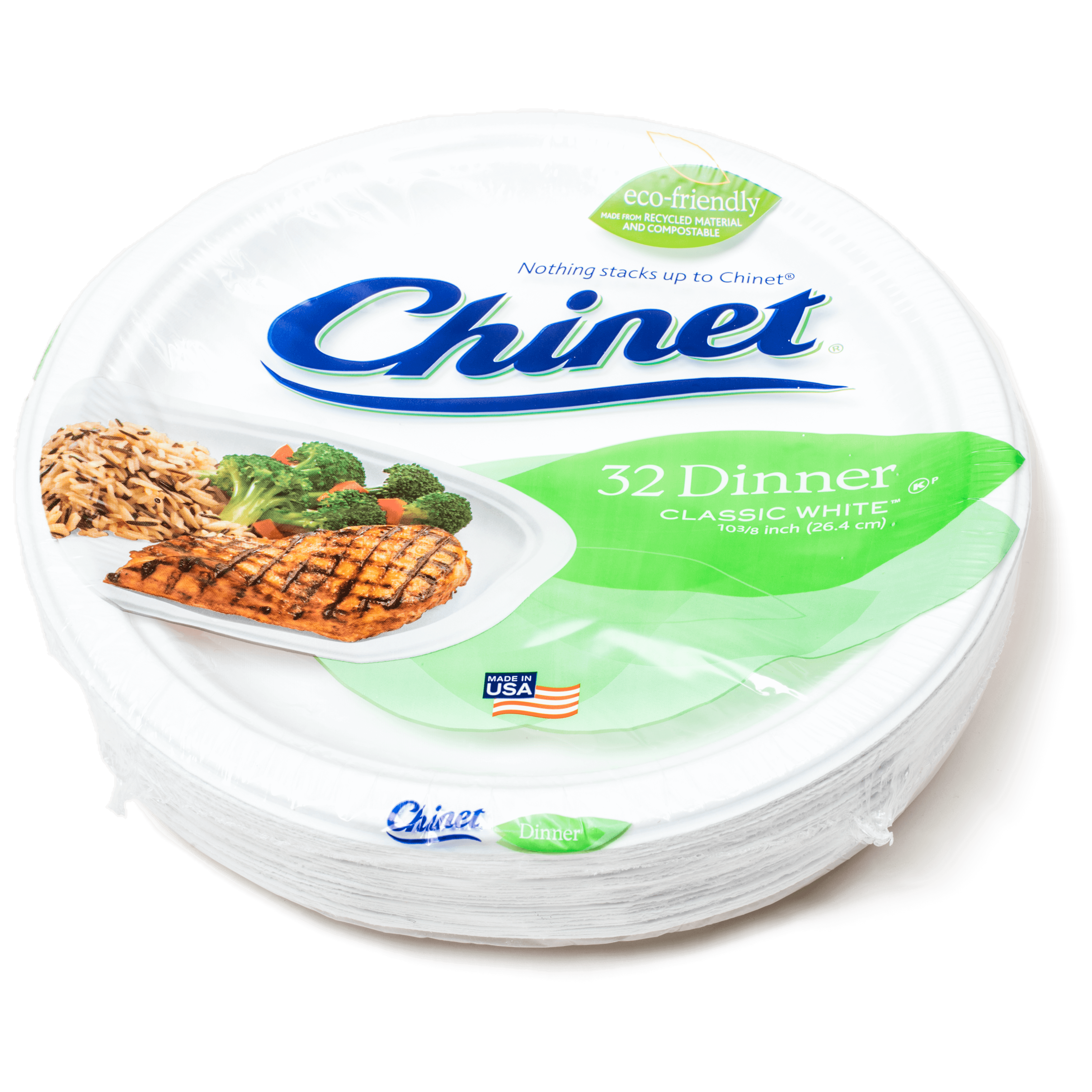 Chinet Classic White Dinner Disposable Paper Plates 10 3/8 32 Ct