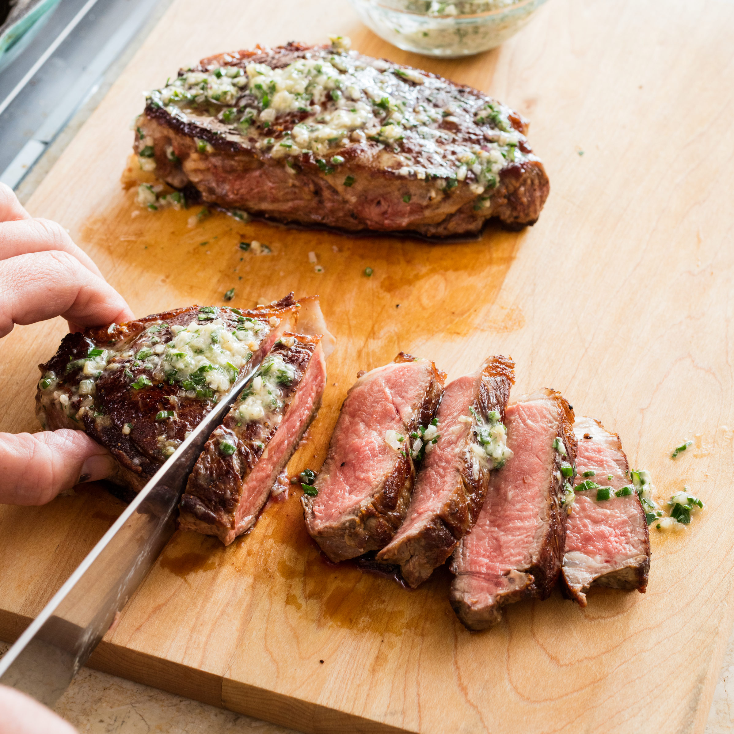 Cast Iron Steaks with Blue Cheese-Chive Butter