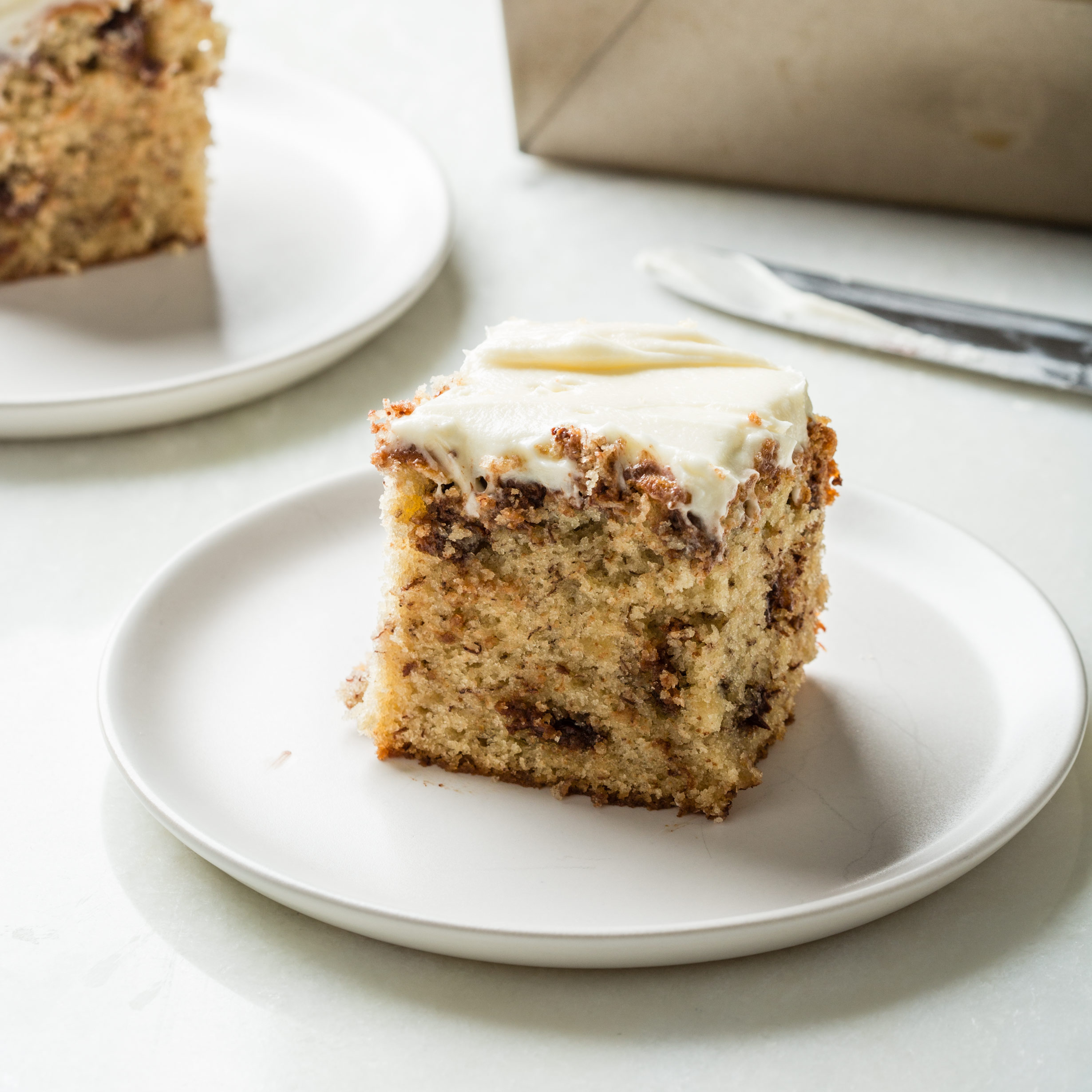 Easy Banana Snack Cake with Dark Chocolate Buttercream - Buckets of Yum