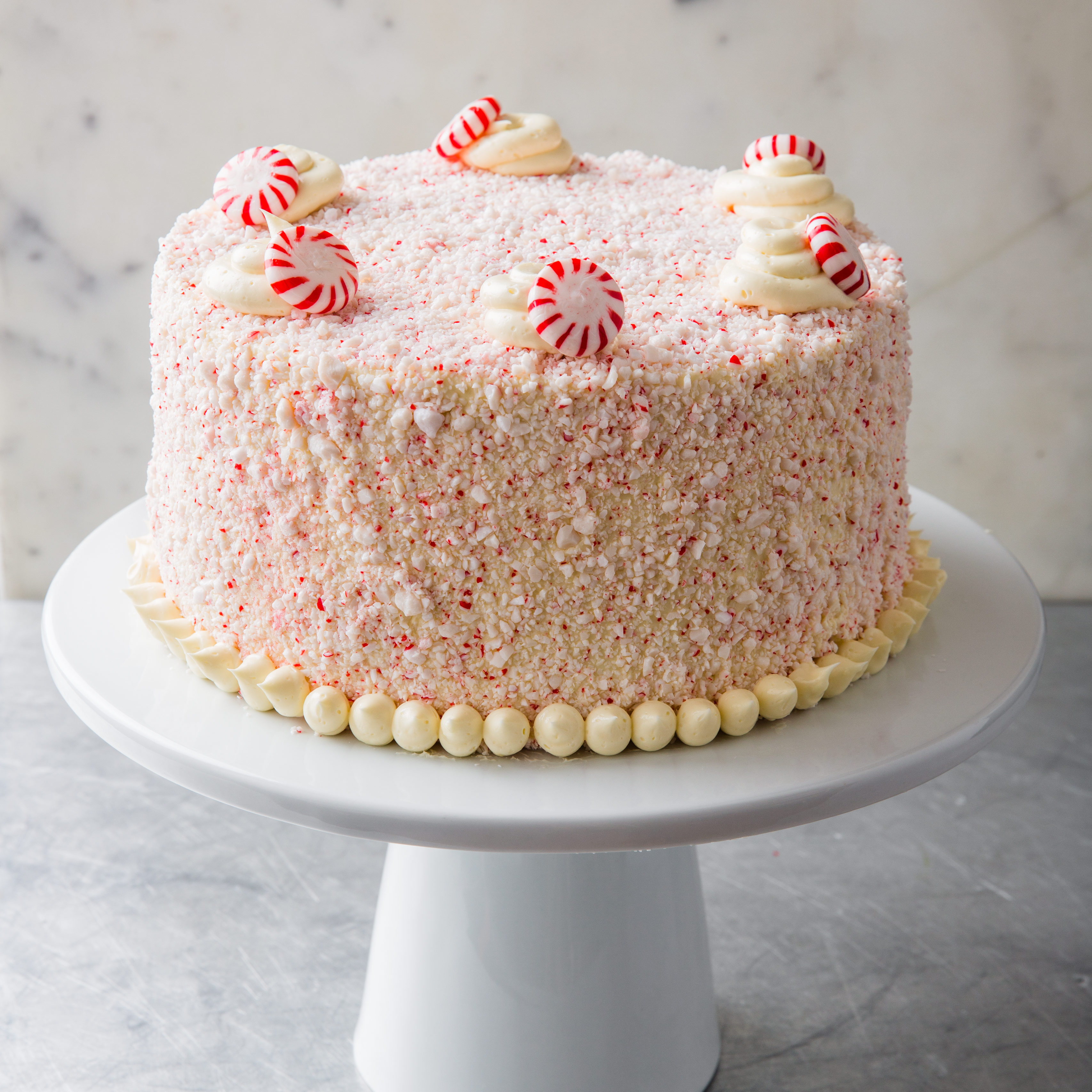 Peppermint Candy Cane Bundt Cake Recipe - Crunchy Creamy Sweet