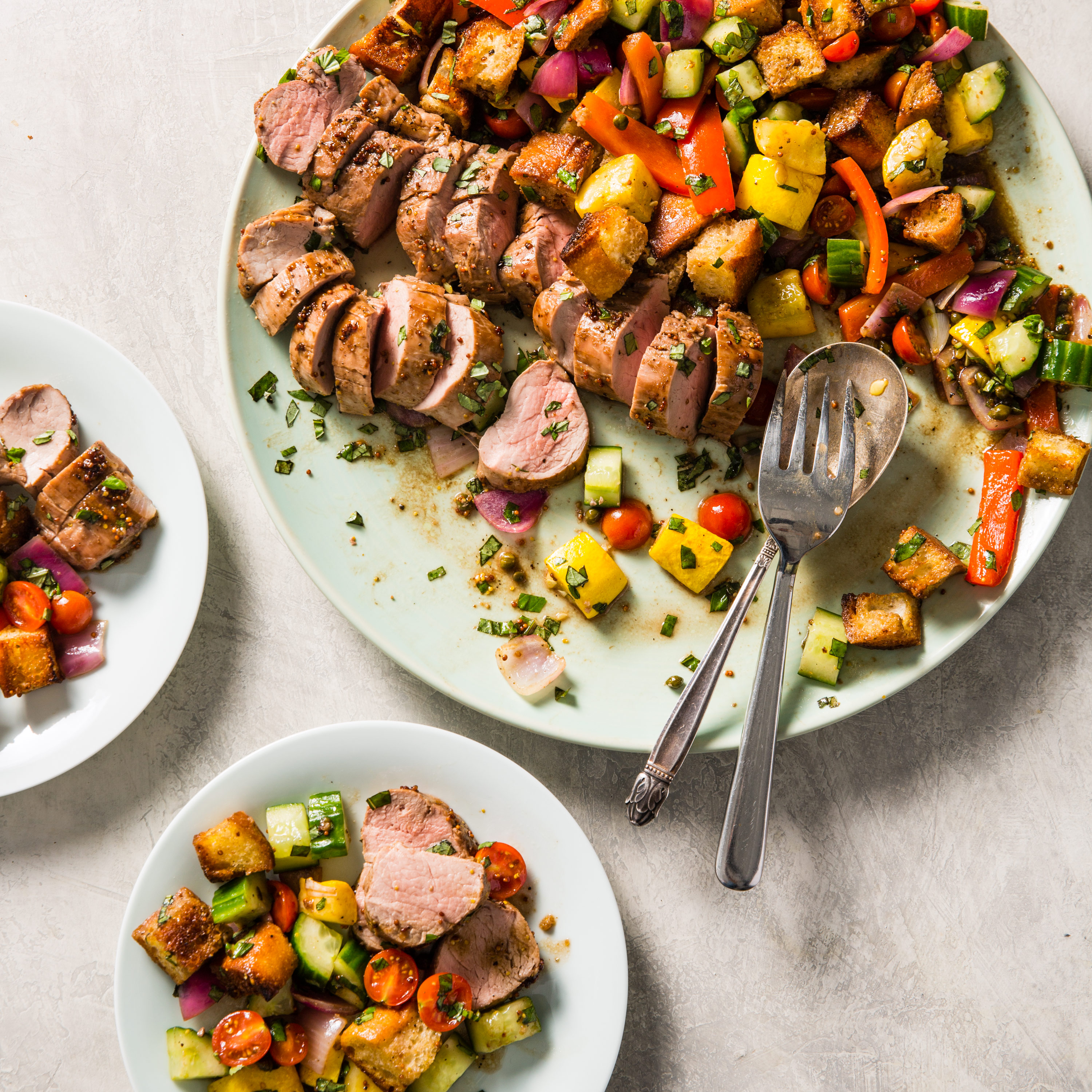 One-Pan Pork Tenderloin with Heirloom Tomato & Shallot Confit