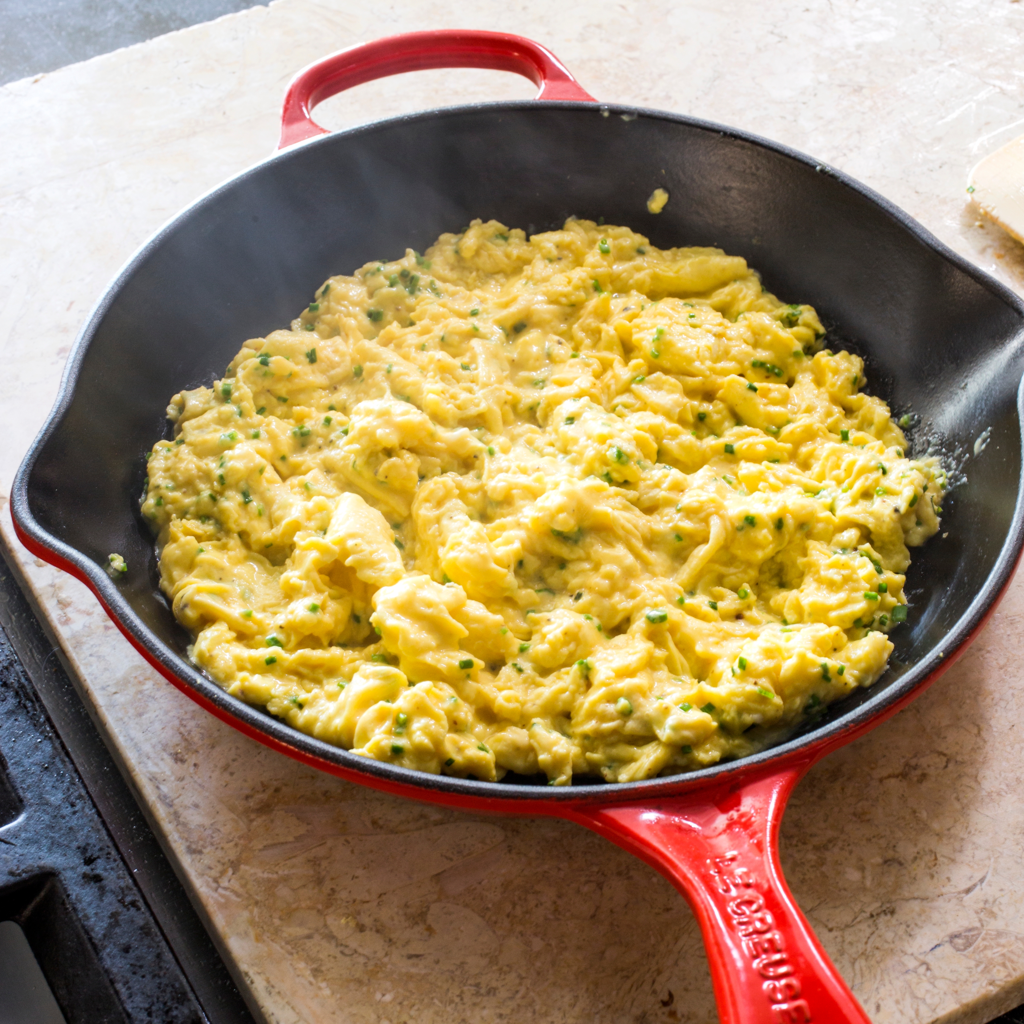 Scrambled Eggs In A Cast Iron Chef Skillet