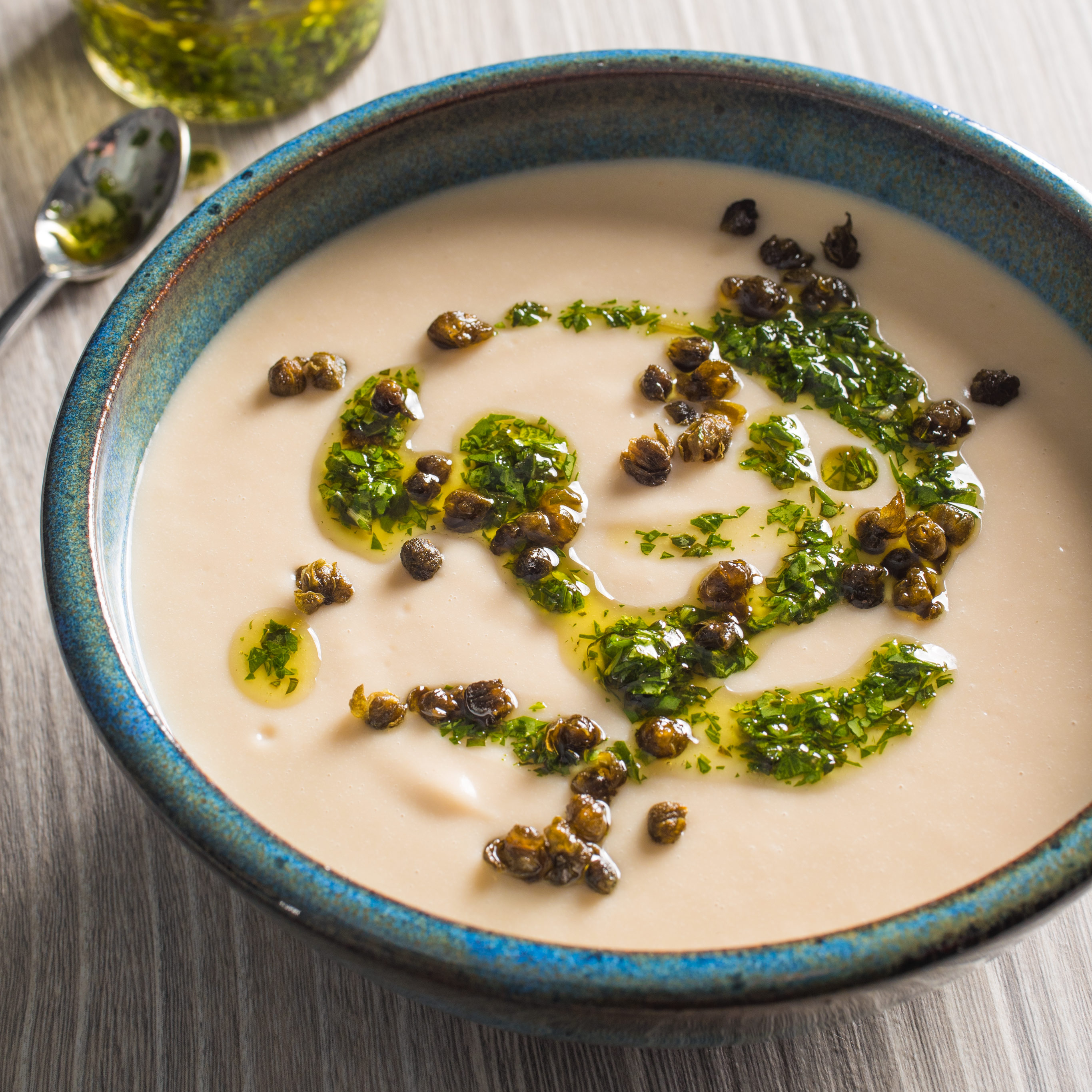 Roasted Garlic & White Bean Soup with Herb Oil - Yes to Yolks