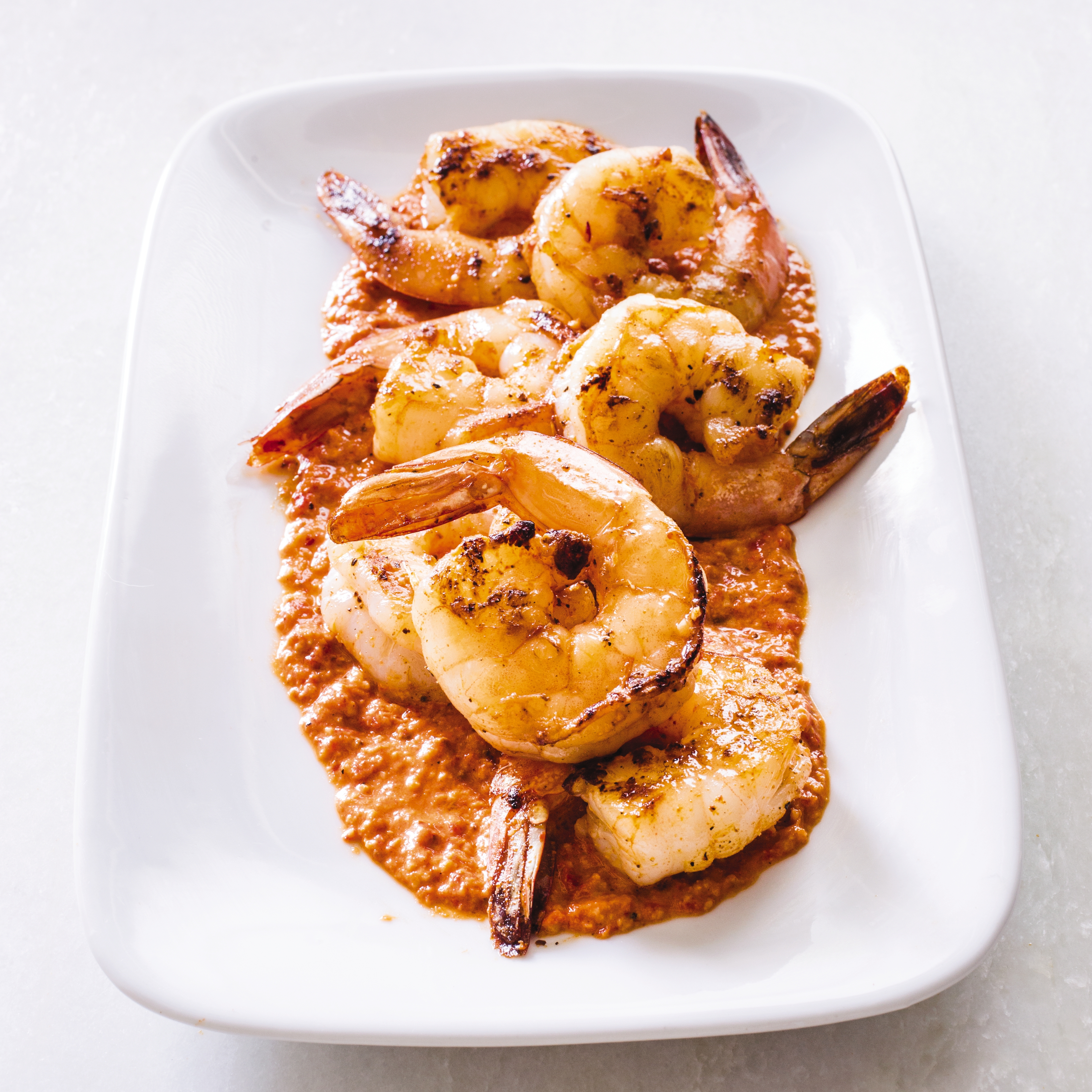 Cast Iron Pan-Seared Shrimp with Romesco Sauce