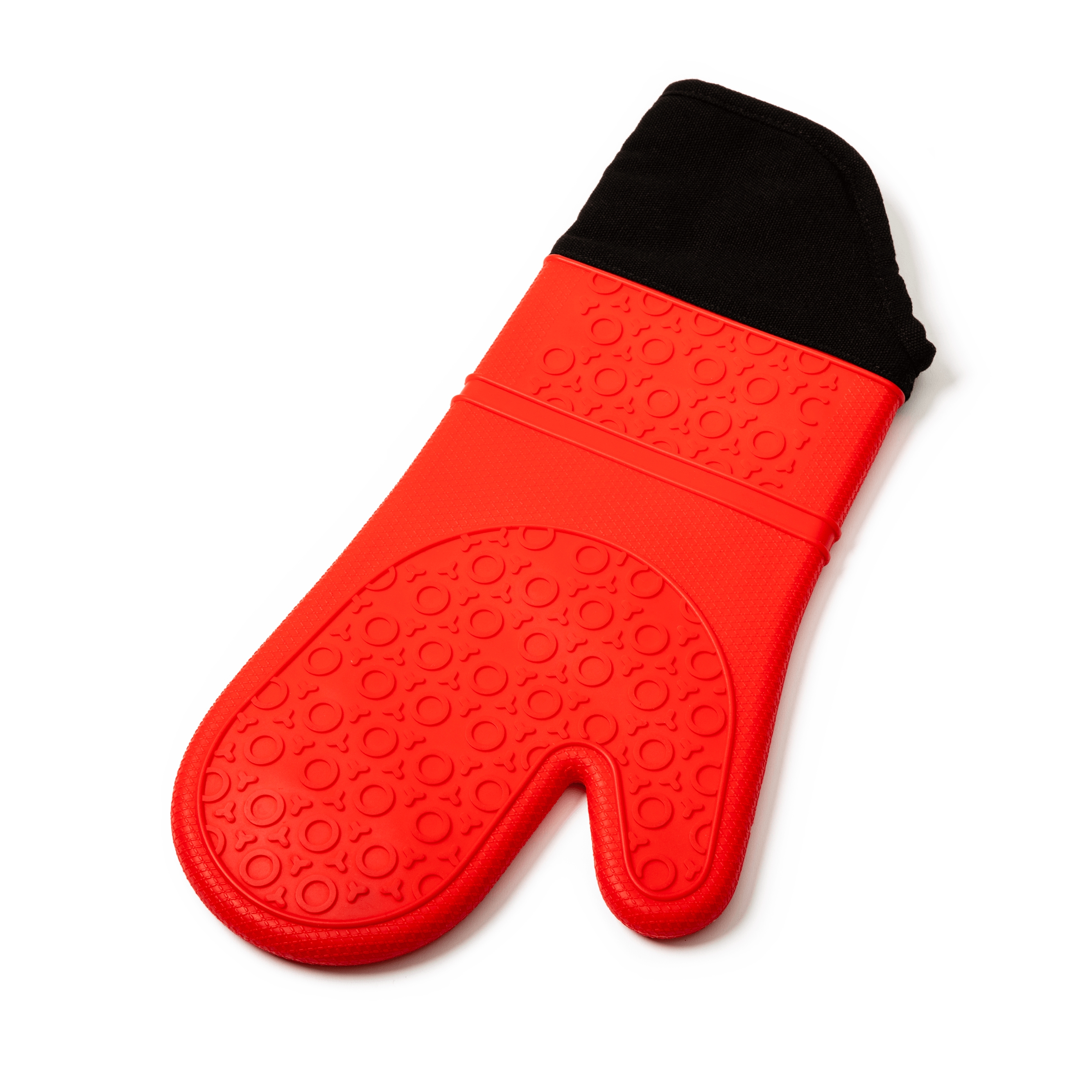 Klex 15inch Silicone Oven Mitts, Comfortable Fleece Quilted Cotton lining, Red, Set of 2