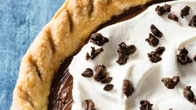 close shot of pie with roped edge pie crust