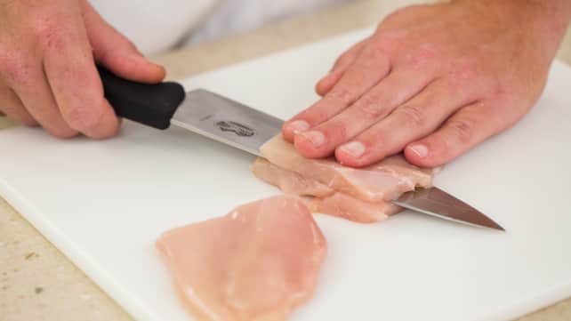 Slicing the thicker half in half horizontally