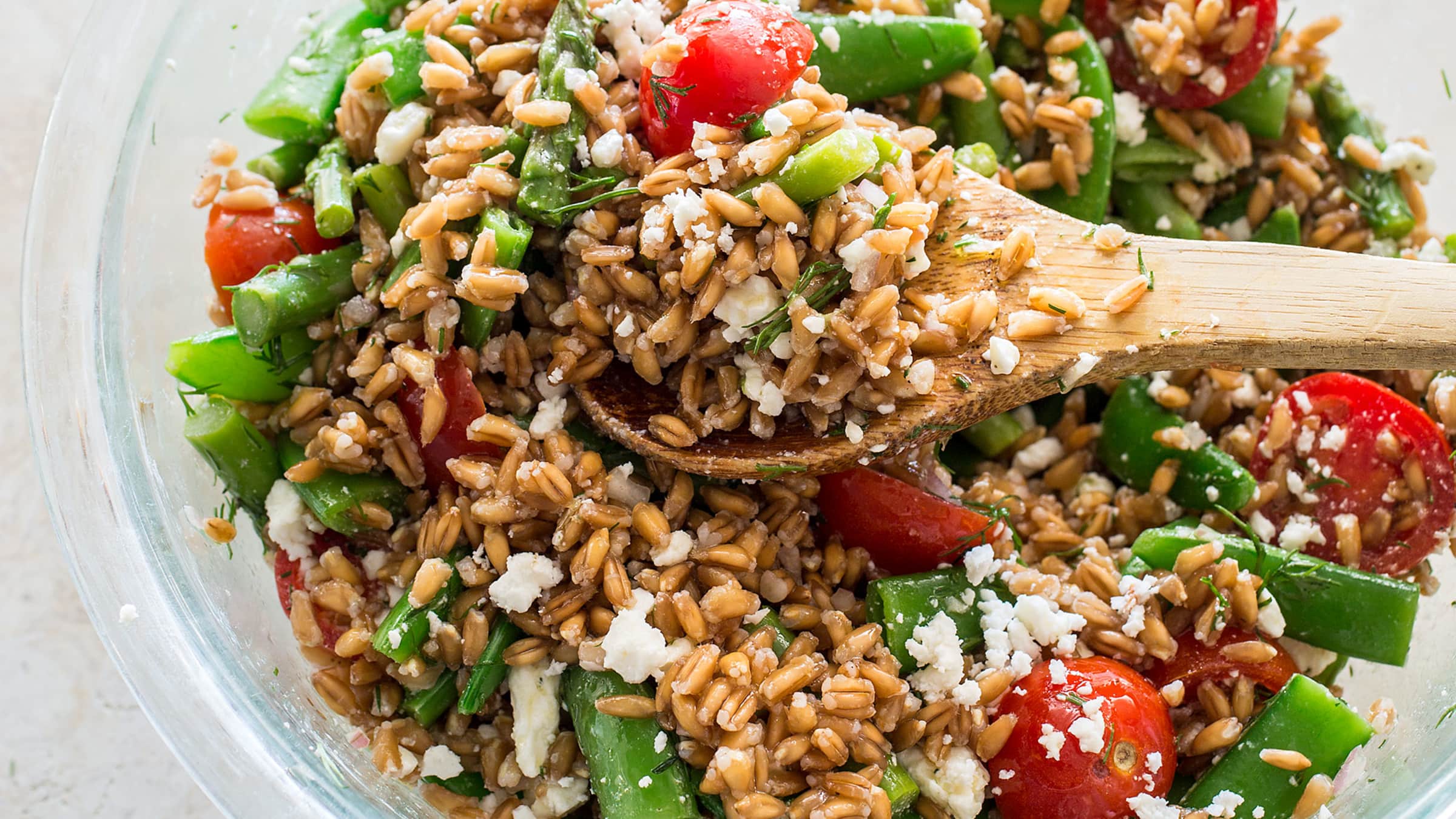 Farro Salad with Asparagus, Sugar Snap Peas, and Tomatoes Cook's