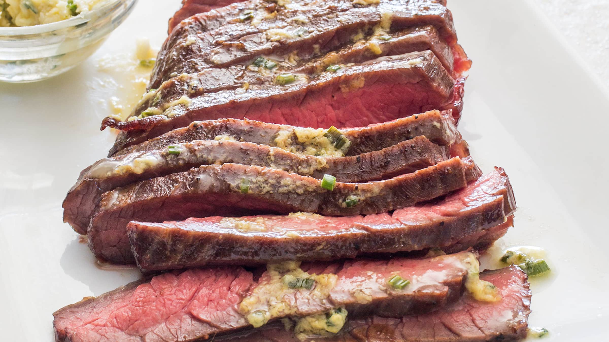 Pan Seared Flank Steak With Mustard Chive Butter Americas Test Kitchen 