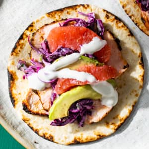 Blackened Salmon Tacos with Slaw, Avocado, and Grapefruit-image