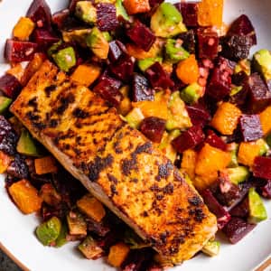 Coriander Salmon with Beets, Oranges, and Avocados-image