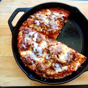 America's Test Kitchen cast iron pizza. Tastes exactly like old