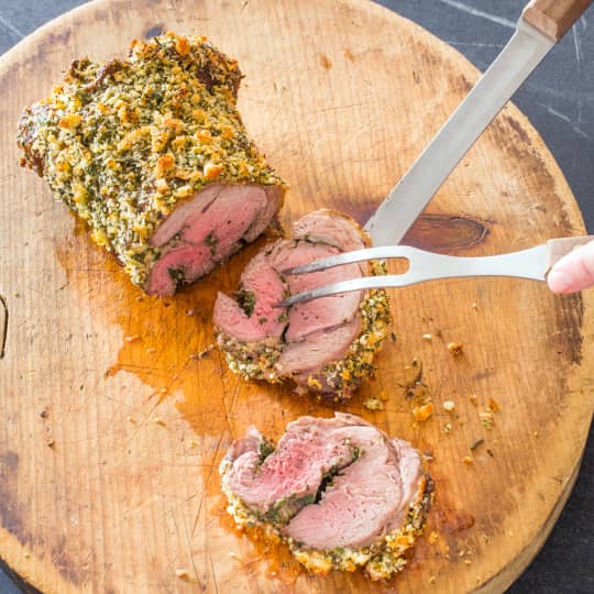 Roast Boneless Leg Of Lamb With Garlic Herb And Bread Crumb