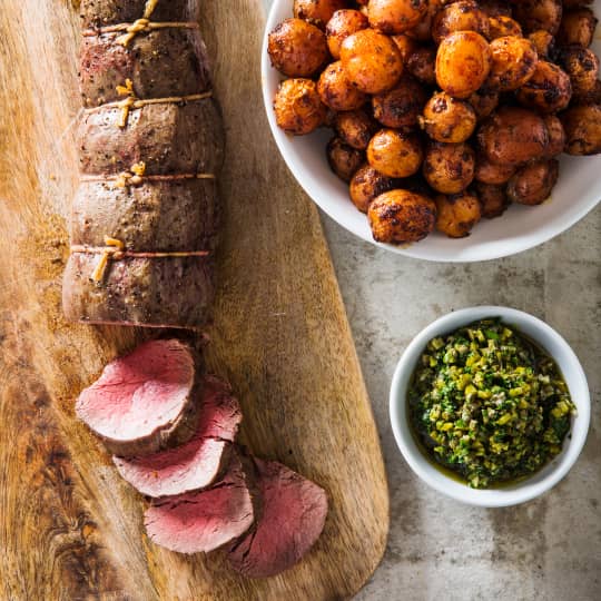 Beef Tenderloin with Smoky Potatoes and Persillade Relish America's