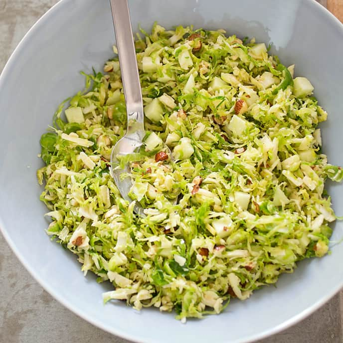 Brussels Sprout Salad with Cheddar, Hazelnuts, and Apple