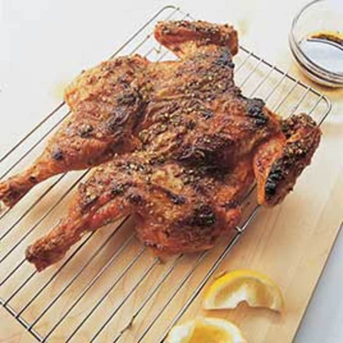 CharcoalGrilled Butterflied Chicken with Green Olive Tapenade