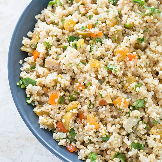 Quinoa Pilaf with Olives, Raisins, and Cilantro