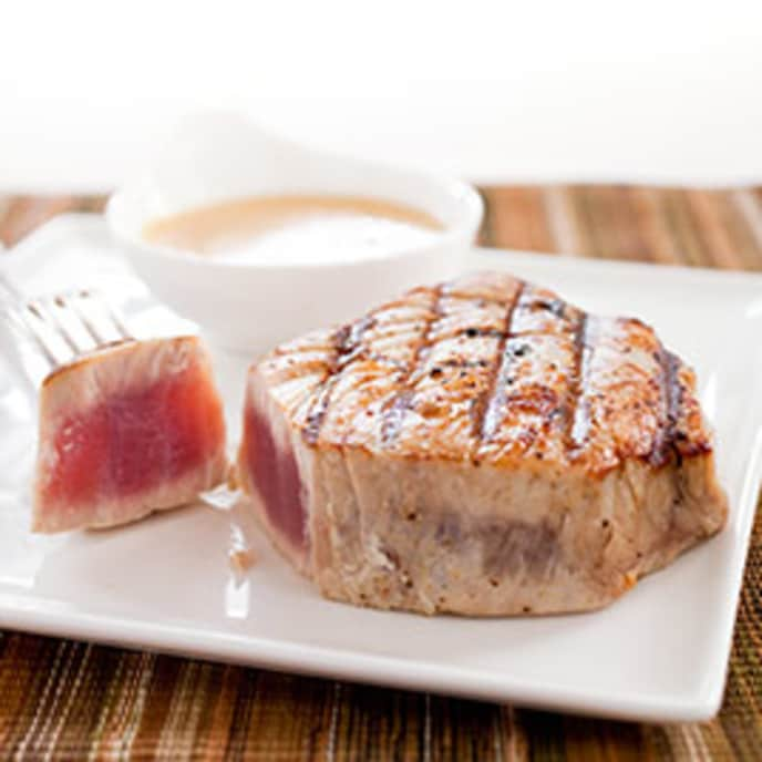 Gas-Grilled Tuna Steaks with Red Wine Vinegar and Mustard Vinaigrette