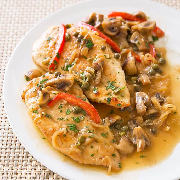 Chicken Scaloppini with Mushrooms and Peppers