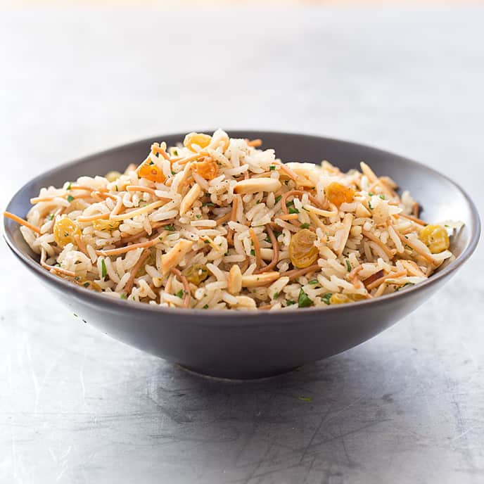 Rice and Pasta Pilaf with Golden Raisins and Almonds America's Test