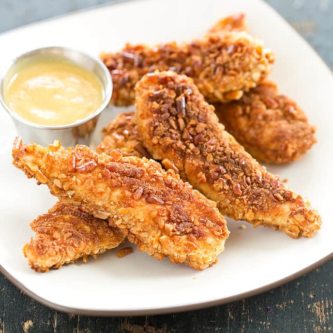 Pretzel-Crusted Chicken Fingers with Honey Mustard