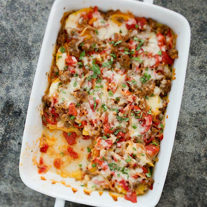 Sausage and Red Pepper Polenta Lasagna