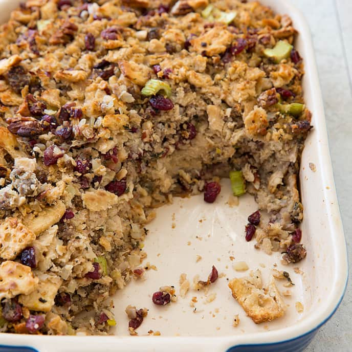 Cracker Dressing with Dried Cranberries and Pecans