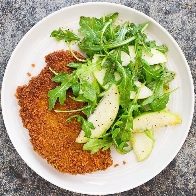 Crisp Pork Cutlets with Arugula and Apple Salad