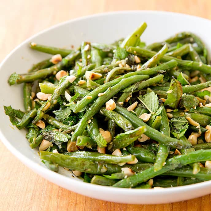 Roasted Green Beans with Almonds and Mint