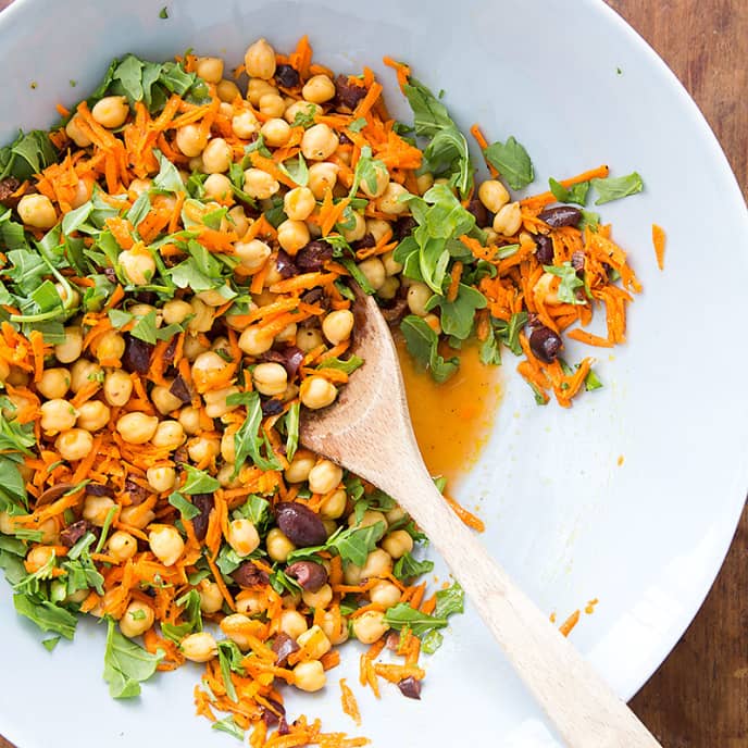 Chickpea Salad with Carrots, Arugula, and Olives