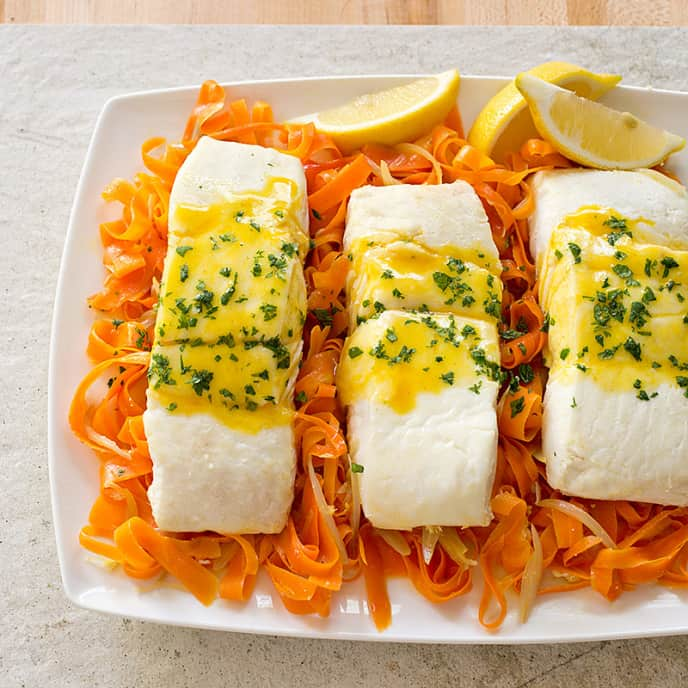 Braised Halibut with Carrots and Coriander for Two