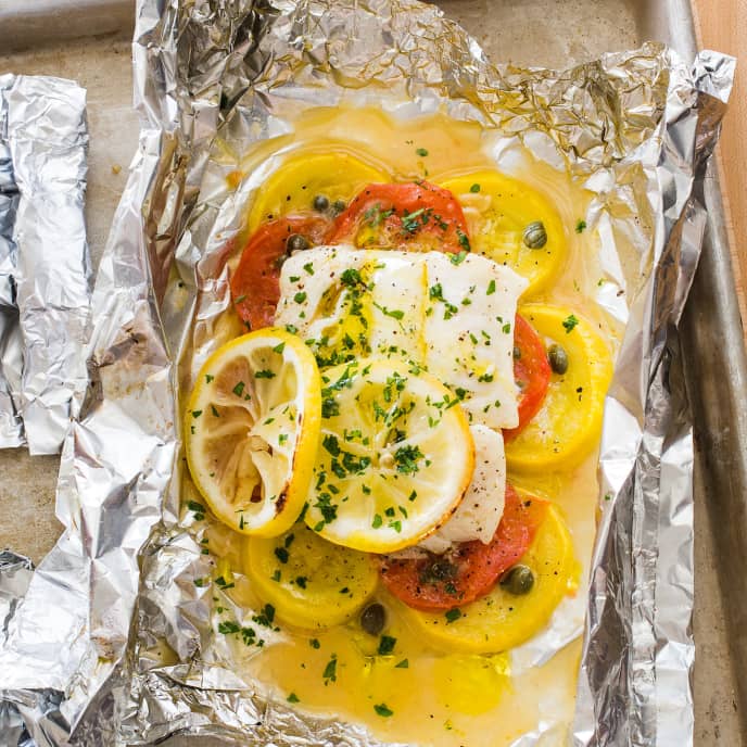 Grilled Cod and Summer Squash Packets