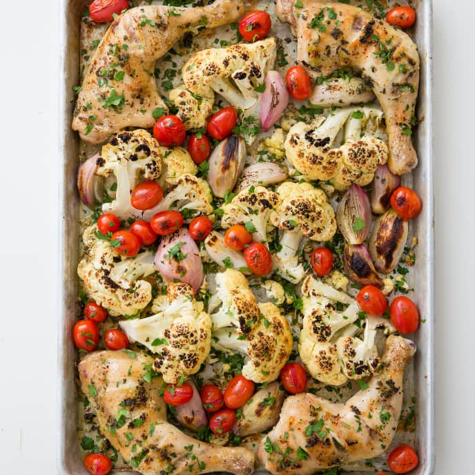 One-Pan Roast Chicken with Cauliflower and Tomatoes