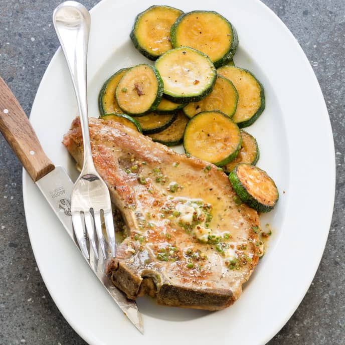 Pork Chops with Sauteed Zucchini and Mustard Butter America's Test