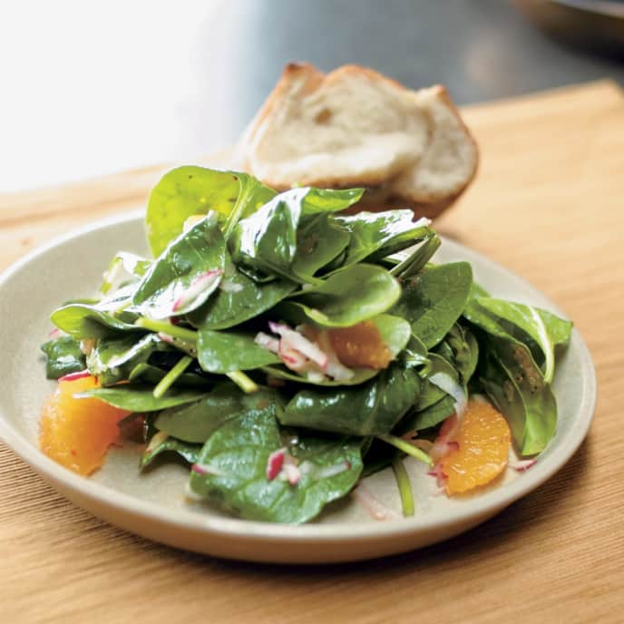 Wilted Spinach Salad with Oranges, Radishes, and Citrus Vinaigrette