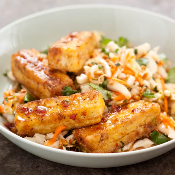 Warm Cabbage Salad with Crispy Tofu