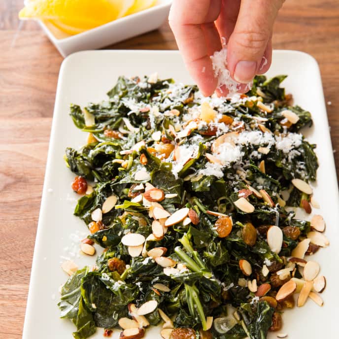 Collard Greens with Raisins and Almonds America's Test Kitchen Recipe