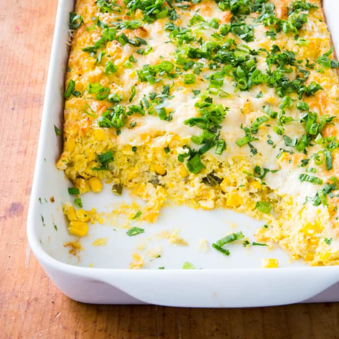 Cheesy Corn Casserole with Jalapeños and Cilantro