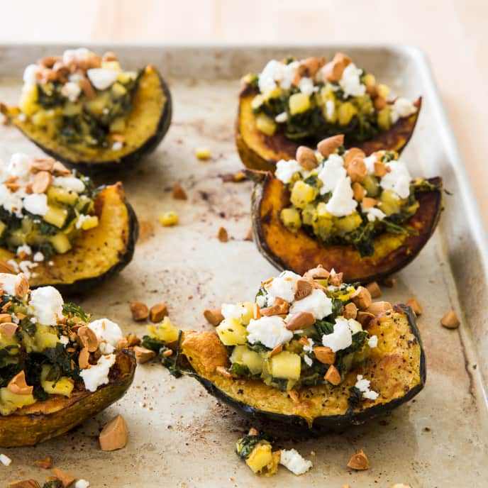 Stuffed Acorn Squash with Pear and Hazelnut