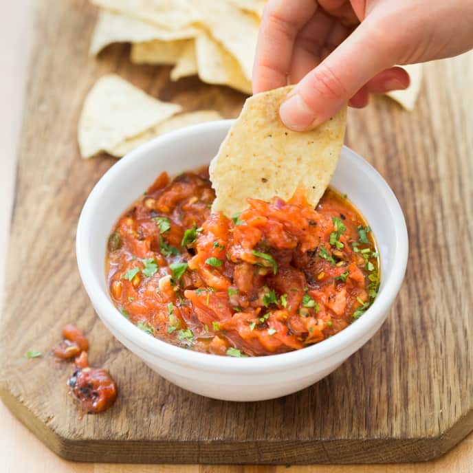Sweet and Smoky Grilled Tomato Salsa—Charcoal Grill America's Test Kitchen Recipe