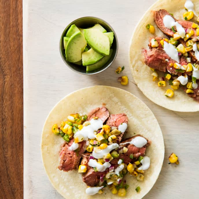 Flank Steak Tacos with Grilled Corn Salsa