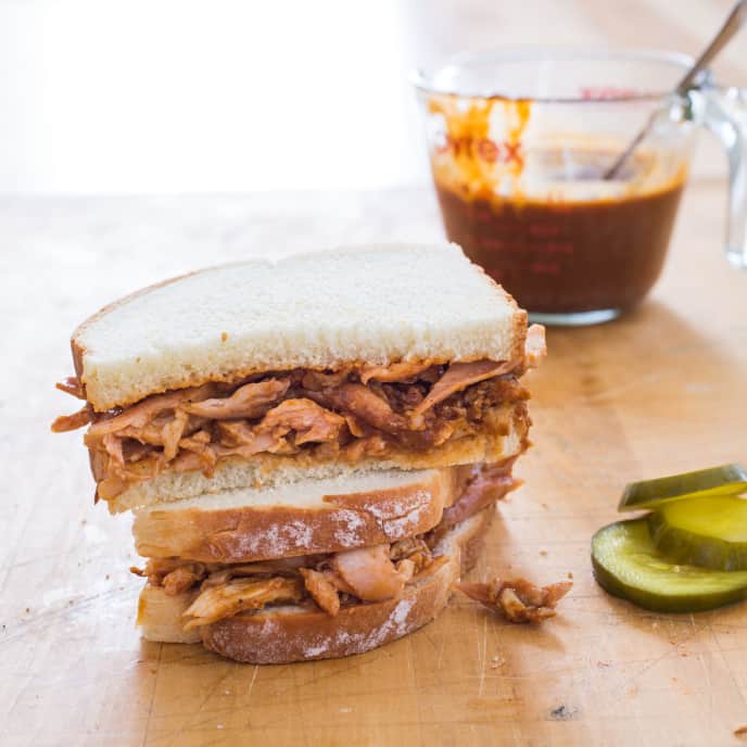 Barbecued Pulled Chicken For Gas Grill with Peach Sauce America's