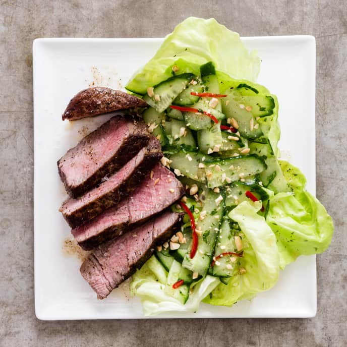 Beef Tenderloin with Chiles, Mint, and Cucumber