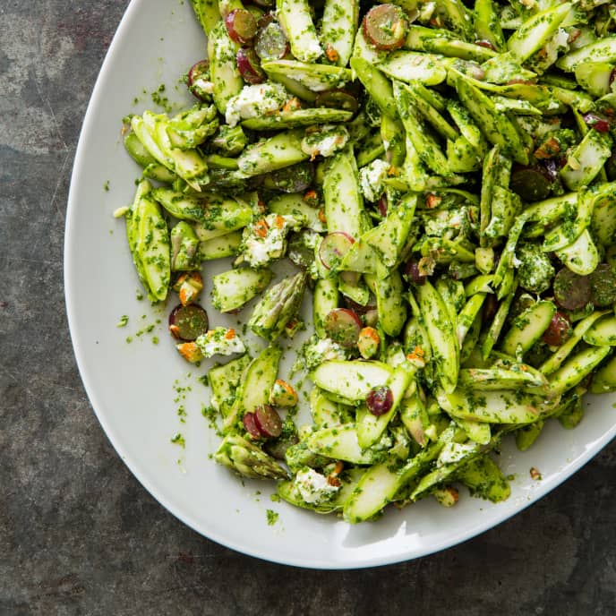 Asparagus Salad with Grapes, Goat Cheese, and Almonds Cook's Country