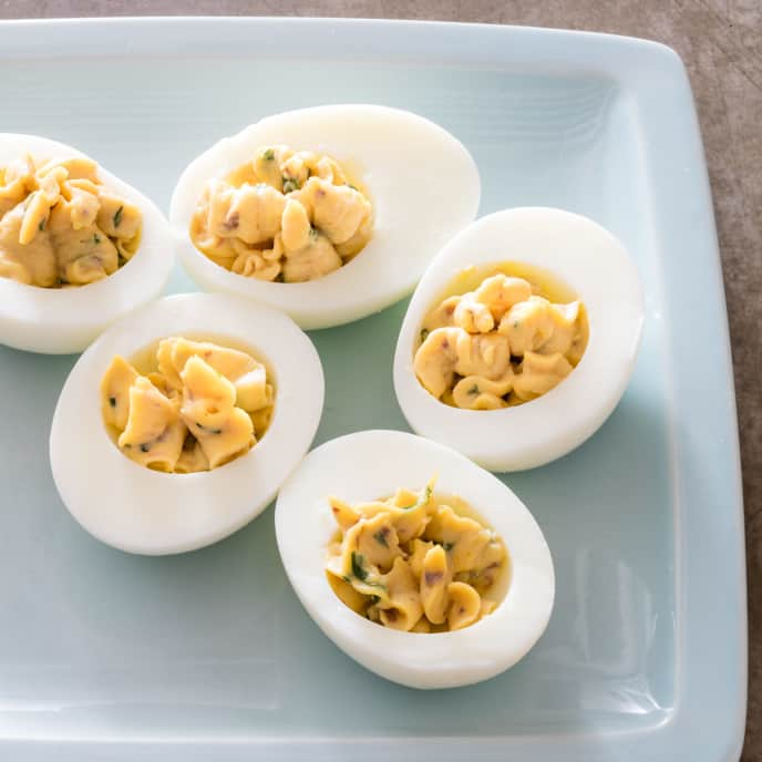 Deviled Eggs with Anchovy and Basil