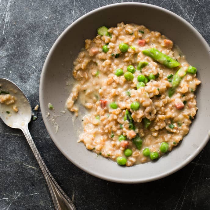 Farrotto with Pancetta, Asparagus, and Peas America's Test Kitchen Recipe