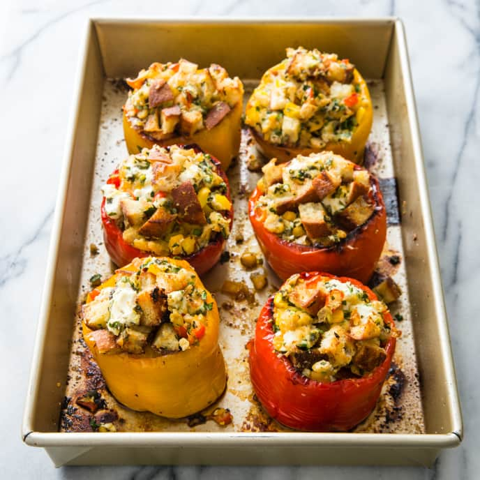 Stuffed Peppers with Chickpeas, Goat Cheese, and Herbs