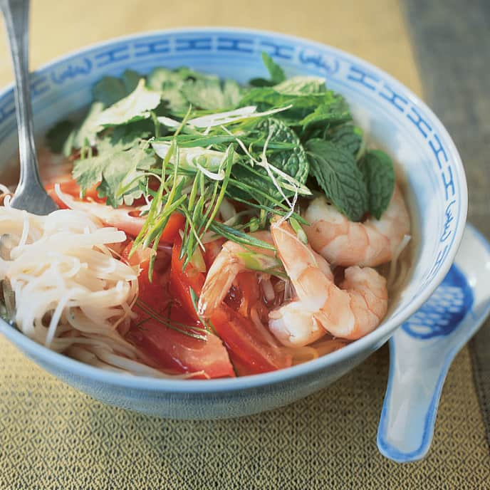 Hot and Sour Noodle Soup with Shrimp and Tomato